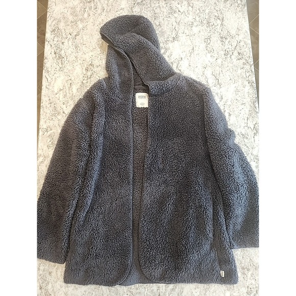 PINK Victoria's Secret Sherpa‎ hooded Grey Open Cardigan jacket Size M/L - Picture 1 of 4